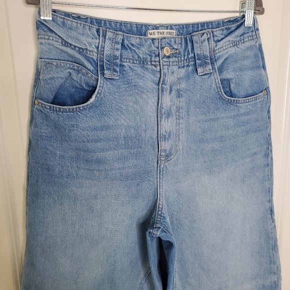 Free People We The Free Good Vibes Dropped Blue Mid Rise Slouchy Wide Leg Jeans - Picture 4 of 10